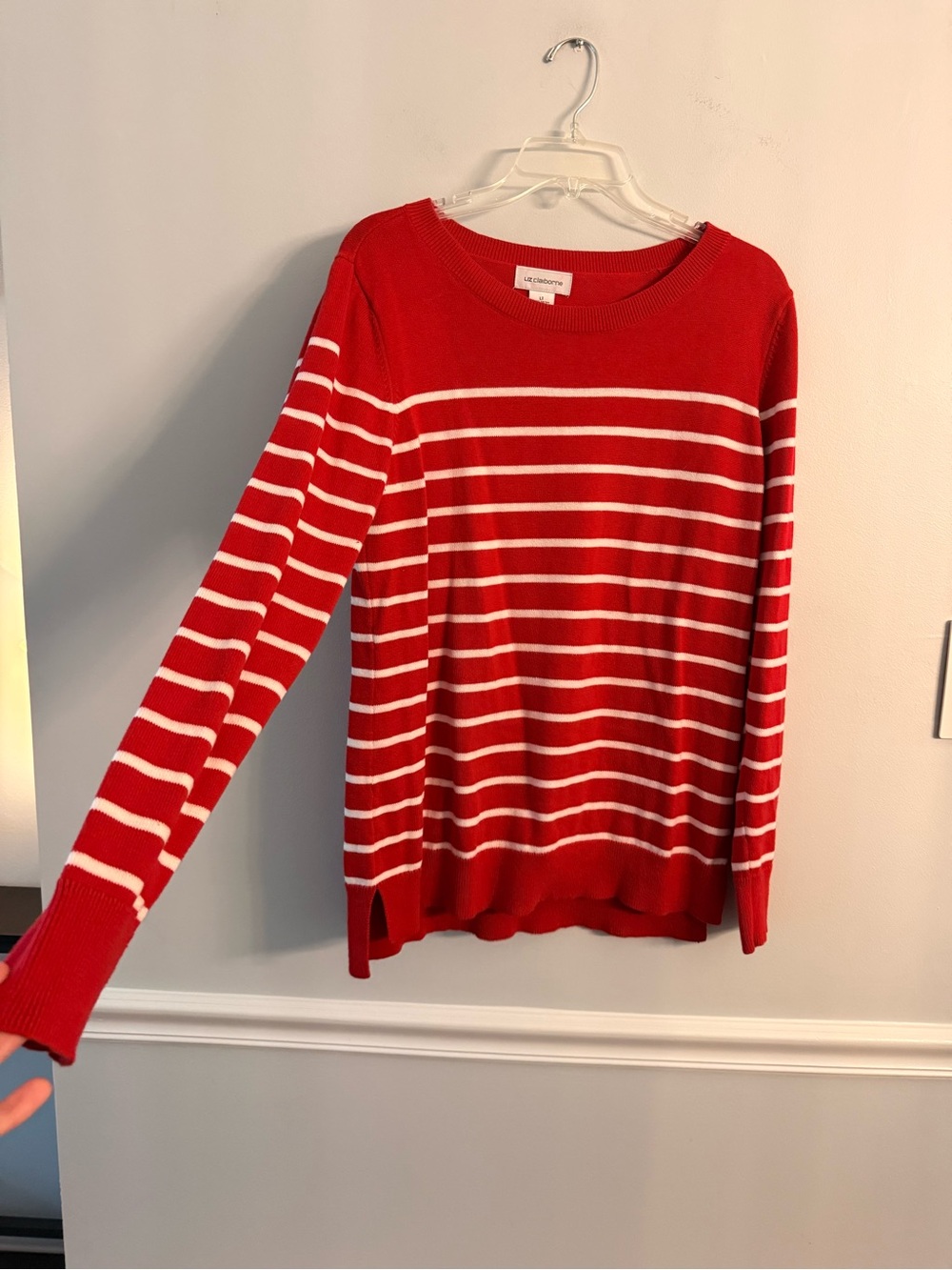 Liz Claiborne Red and White Striped Scoop Neck Sweater